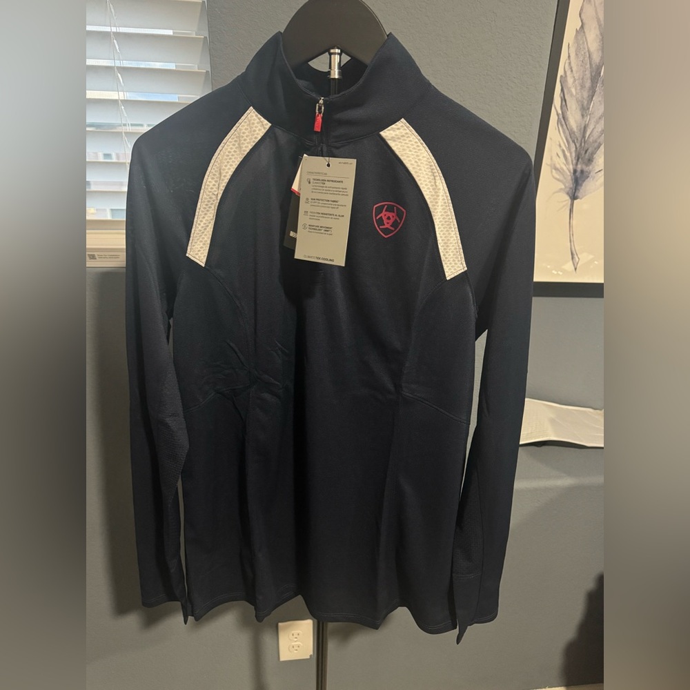 Ariat Navy Blue Long Sleeve Quarter Zip with White Panels and Logo